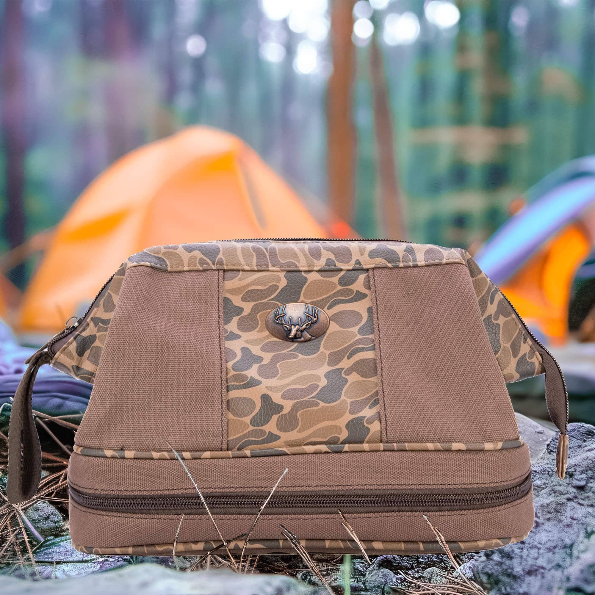 Buck Brown Waxed Canvas Old School Camo Men's Toiletry Dopp Bag.