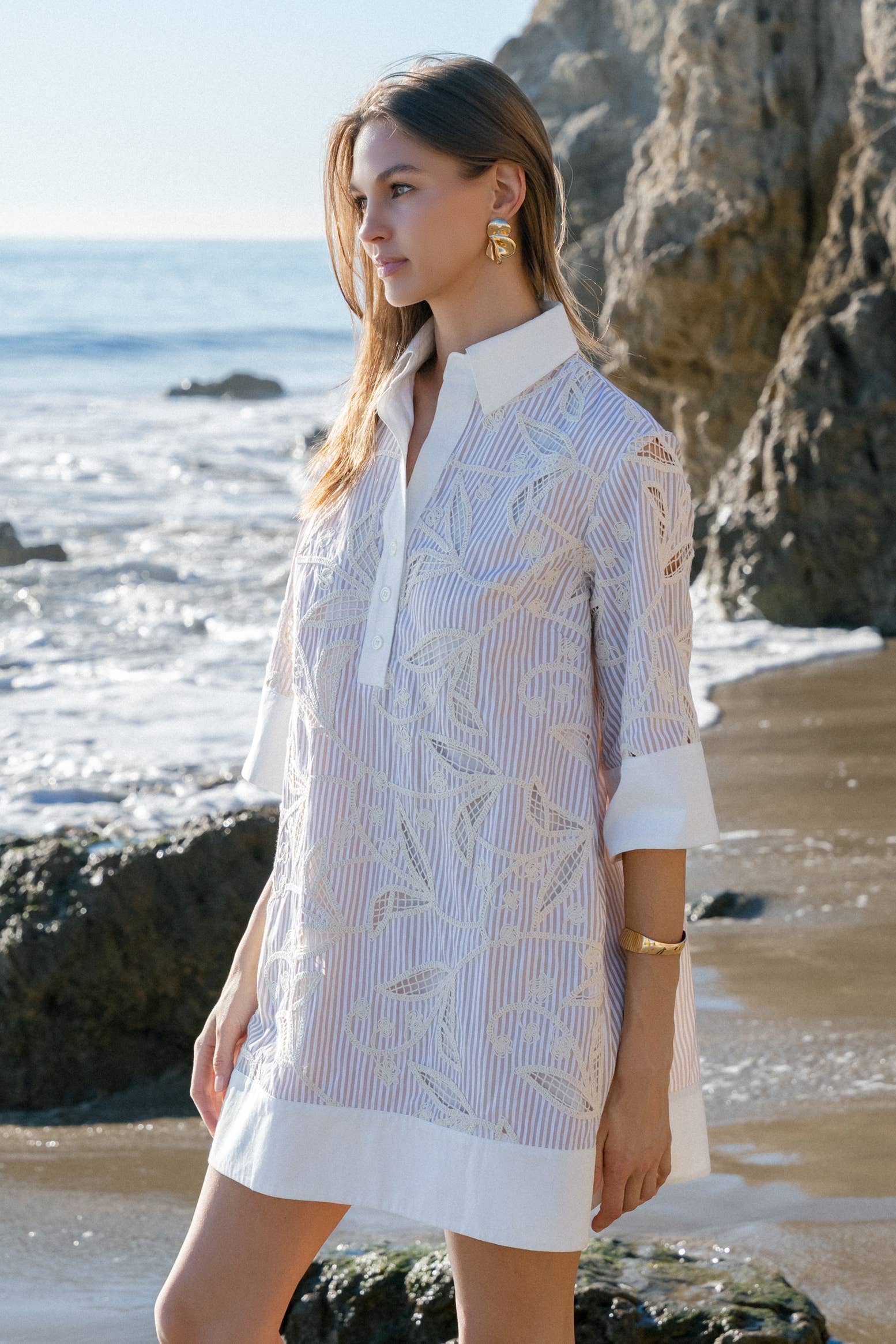Mable Embroidery Contrast Shirt Dress