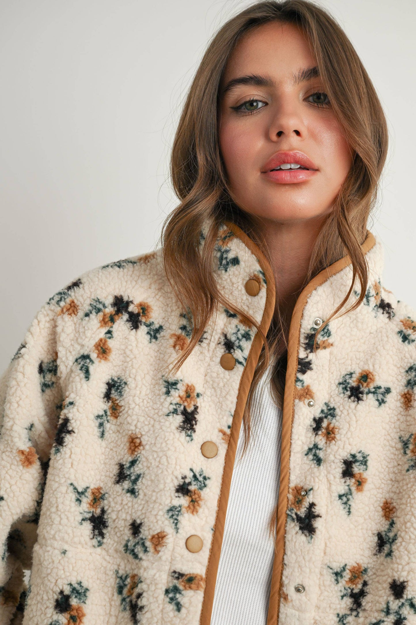 Floral Print Fluffy Fleece Jacket