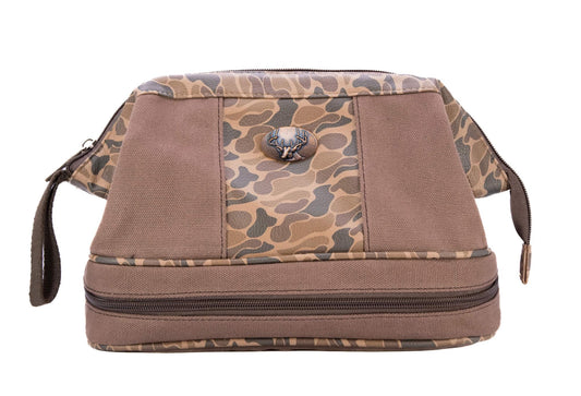Buck Brown Waxed Canvas Old School Camo Men's Toiletry Dopp Bag.