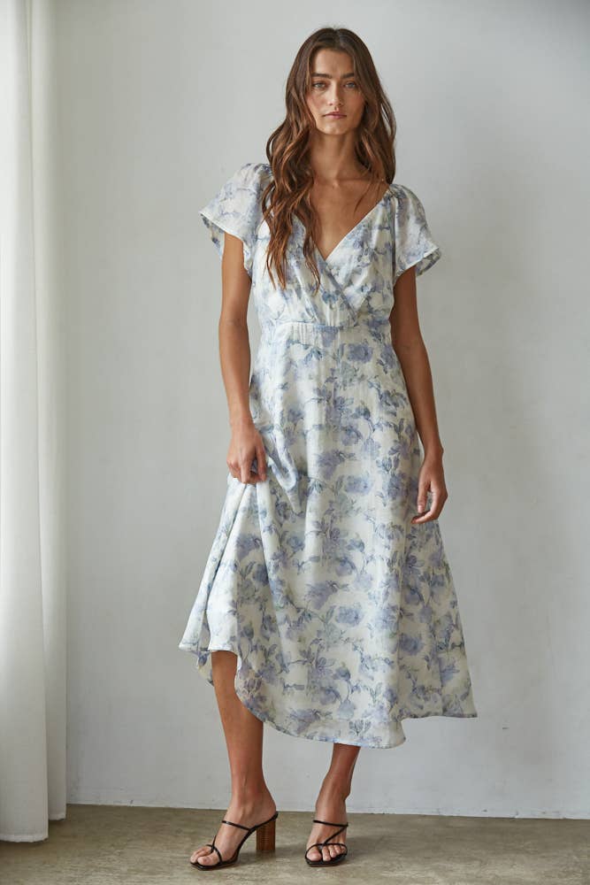 Woven Lyocell Nylon Viscose Linen Floral Print Midi