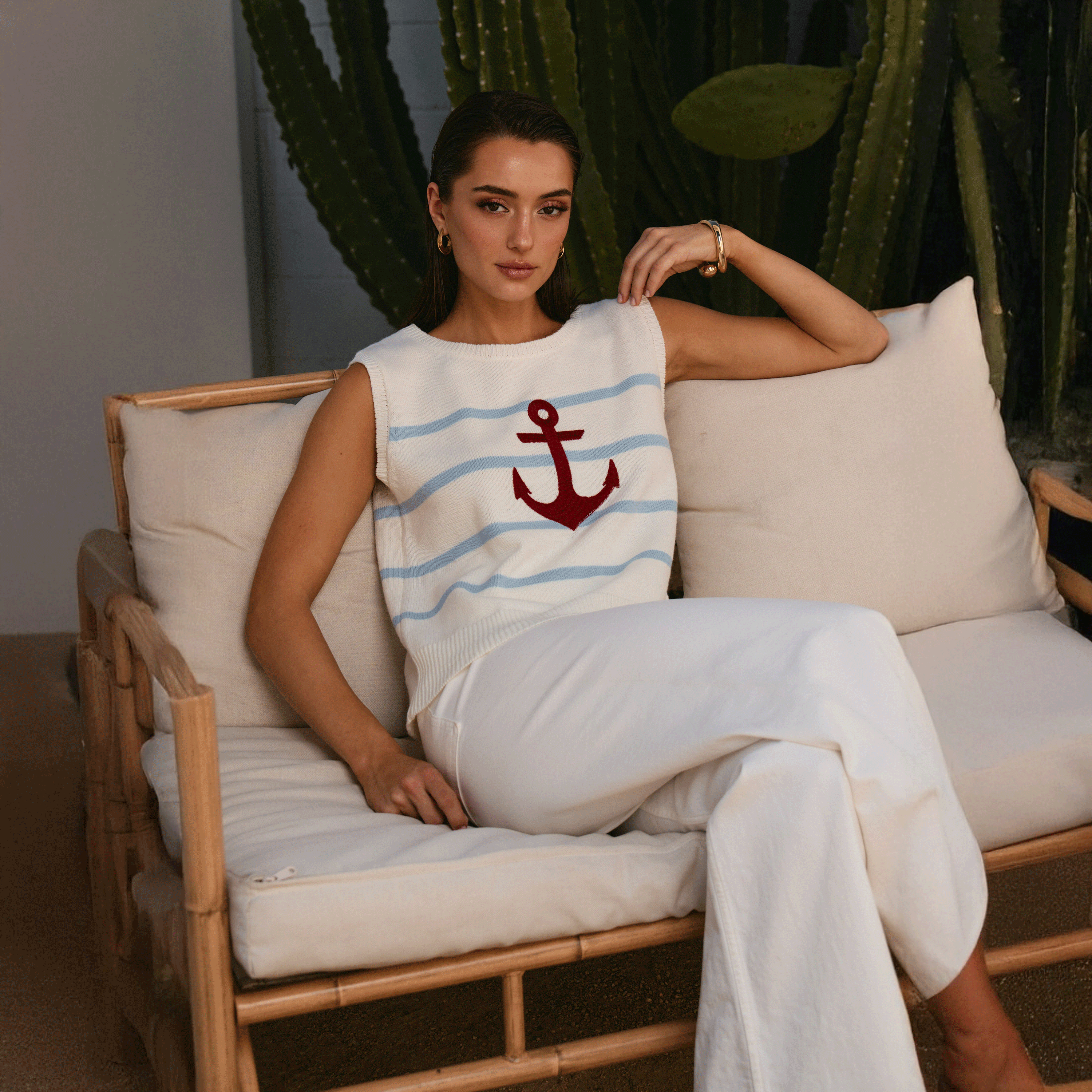 Striped anchor sweater tank top