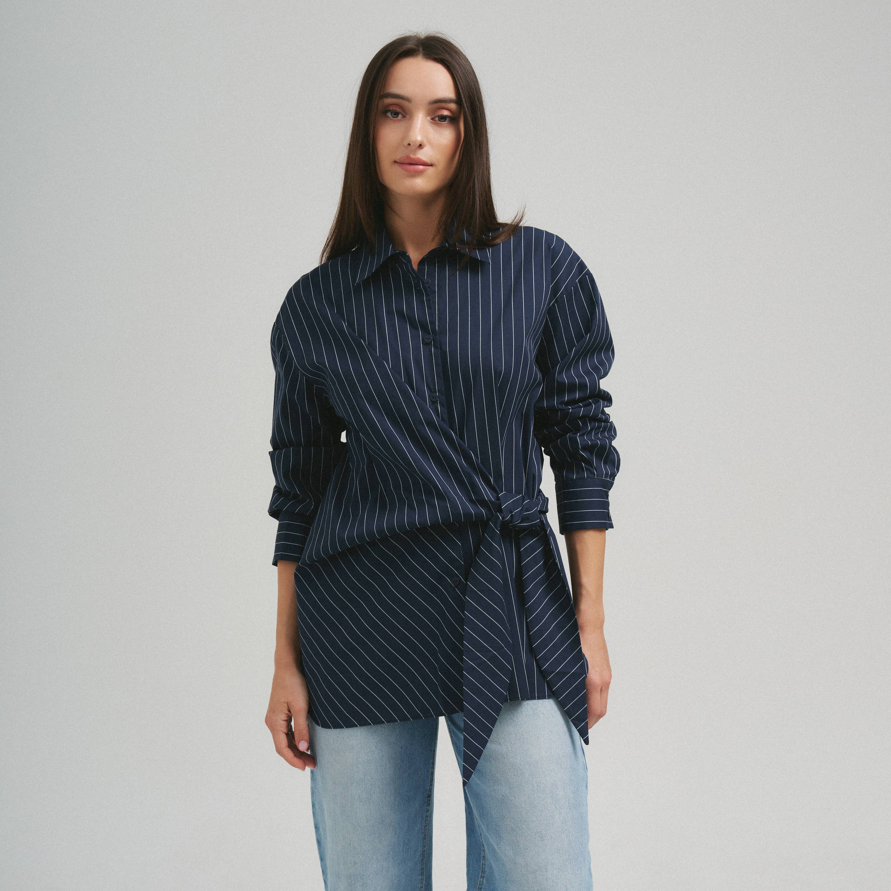 Asymmetrical tie waist shirt