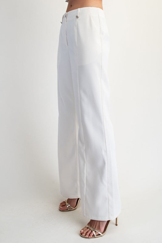 Button Detailed Woven Flare Pants