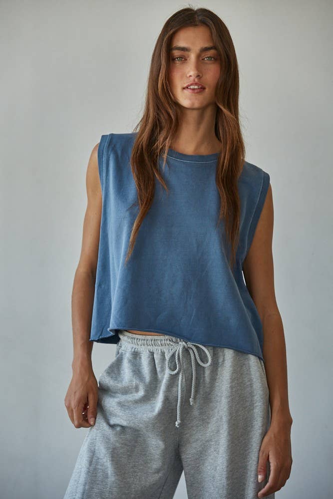 Knit Cotton Pigment Dye Round Neck Tank Top