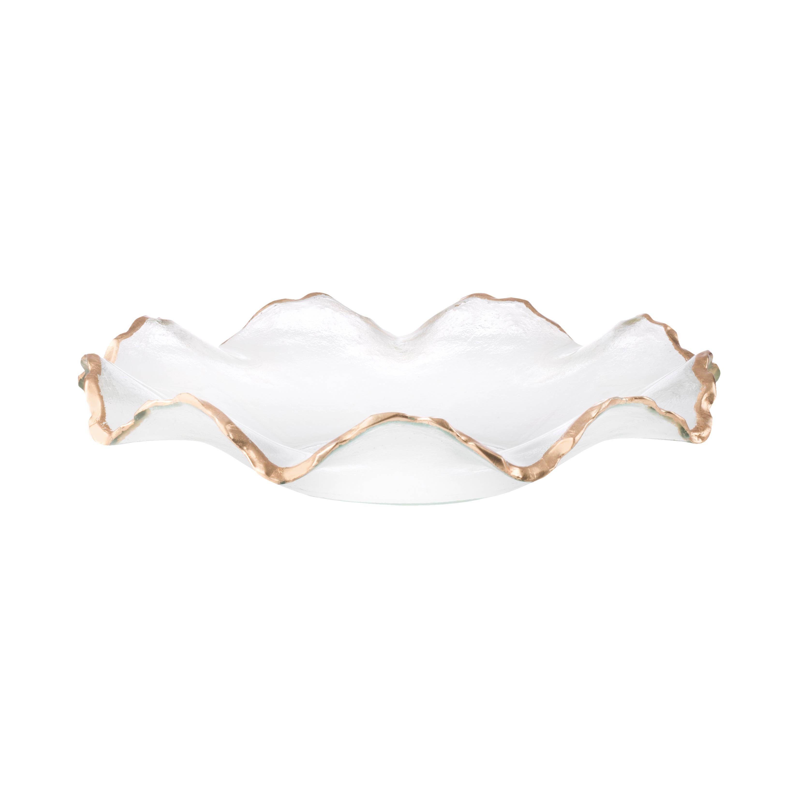 12"D Glass Ruffle Bowl With Gold Edge