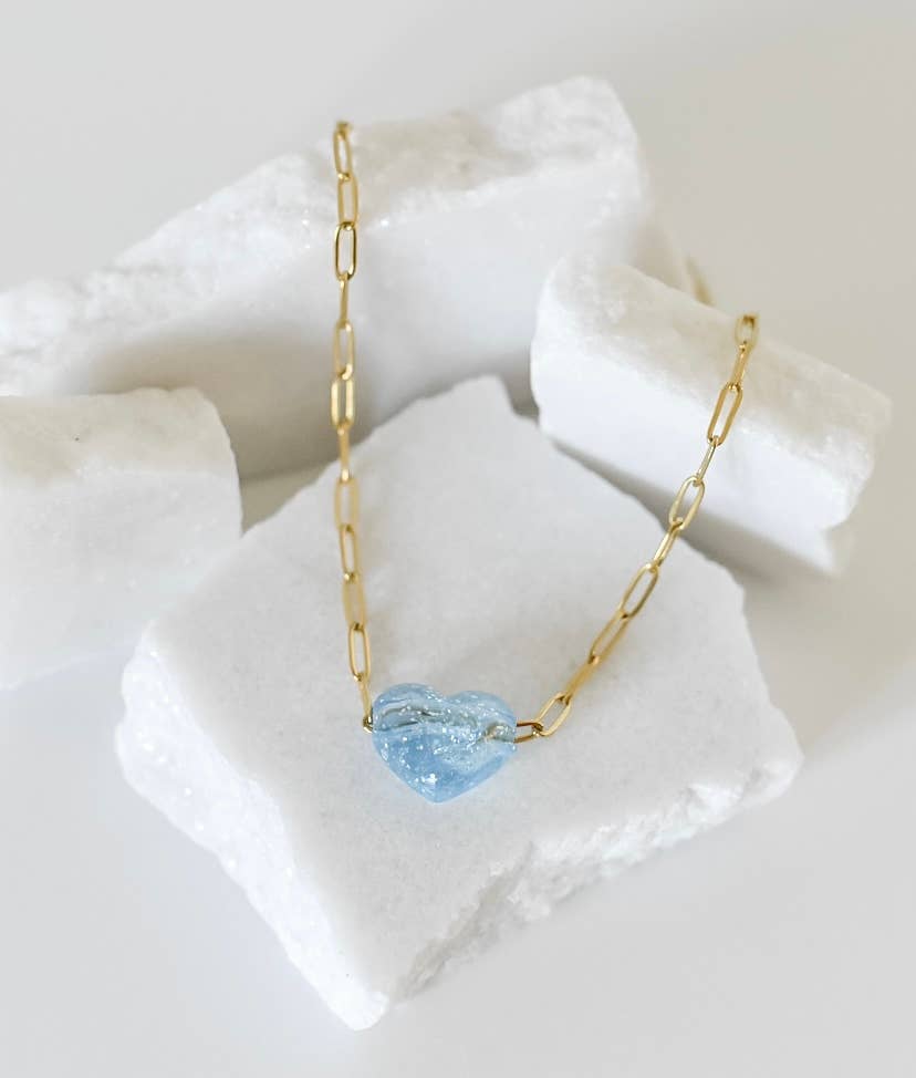 Bella acrylic heart charm necklace | paperclip | blue