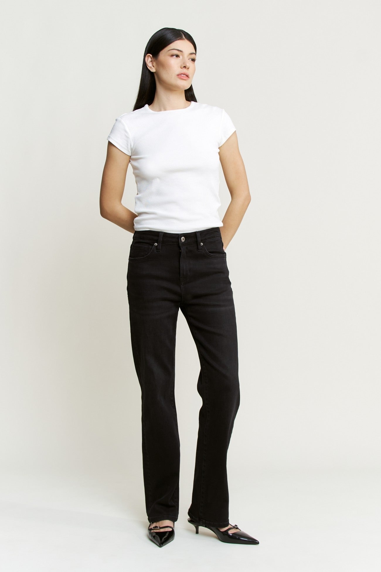 High Rise Straight Leg Black Jeans