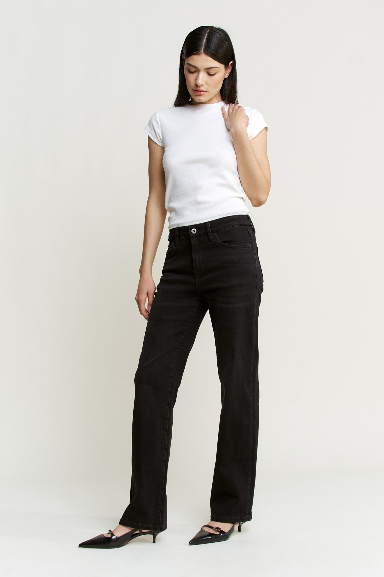 High Rise Straight Leg Black Jeans