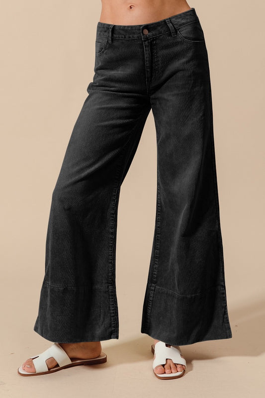 WIDE LEG FLARED WASHED CORDUROY PANTS