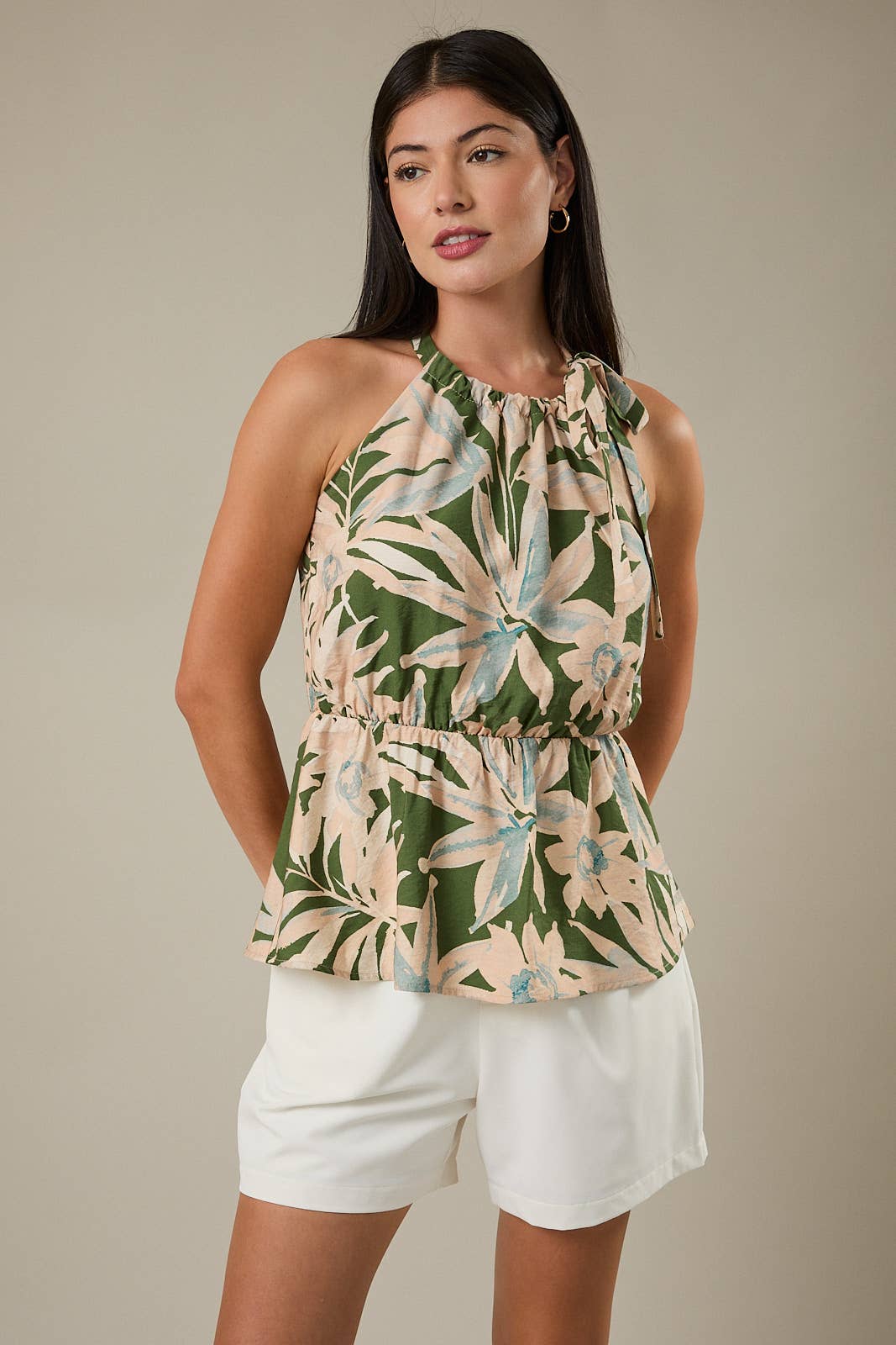 SLEEVELESS HALTER TIE NECK TIE TOP