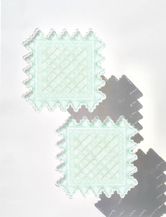 Acrylic Green & White Coaster