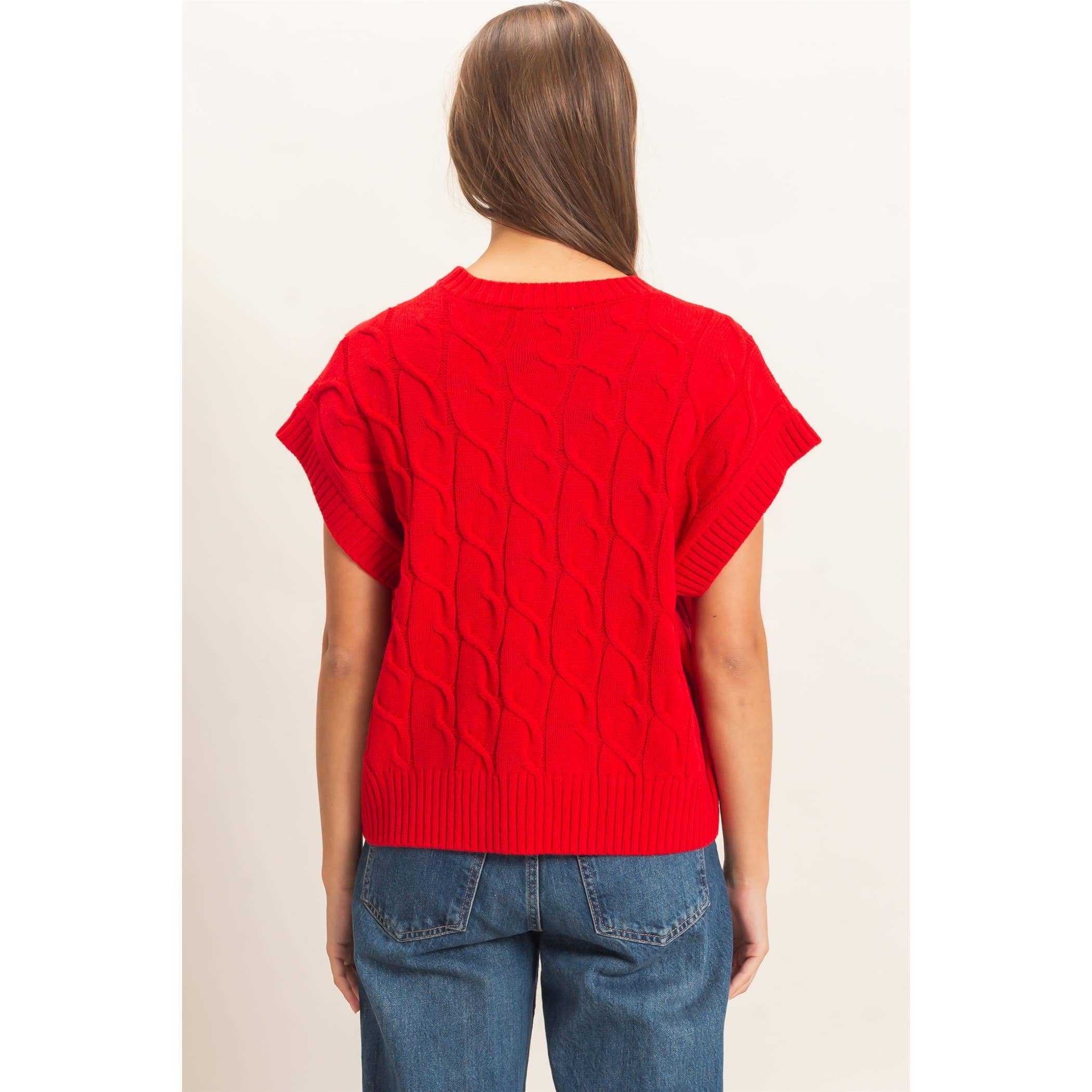 Cable Knit Cap Sleeve Sweater