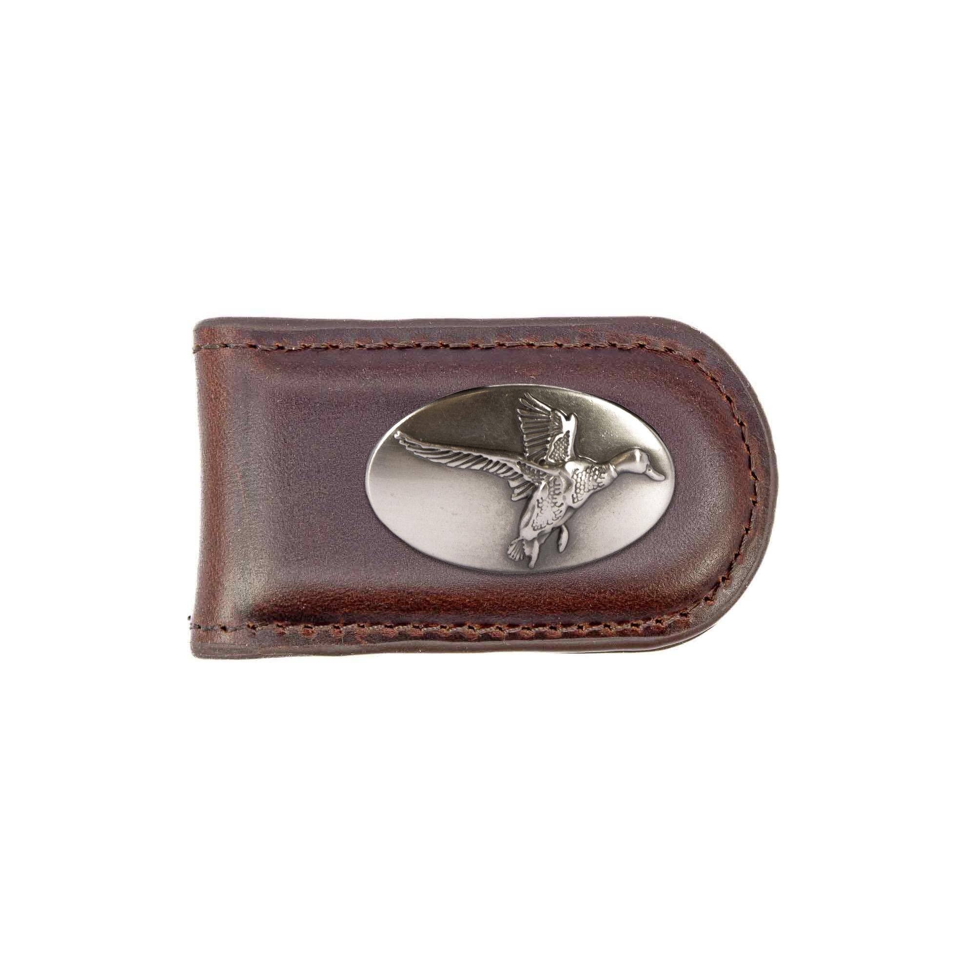 Mallard Leather Magnetic Money Clip Wallet - Slim Front Pocket Silver Emblem - 6 Colors