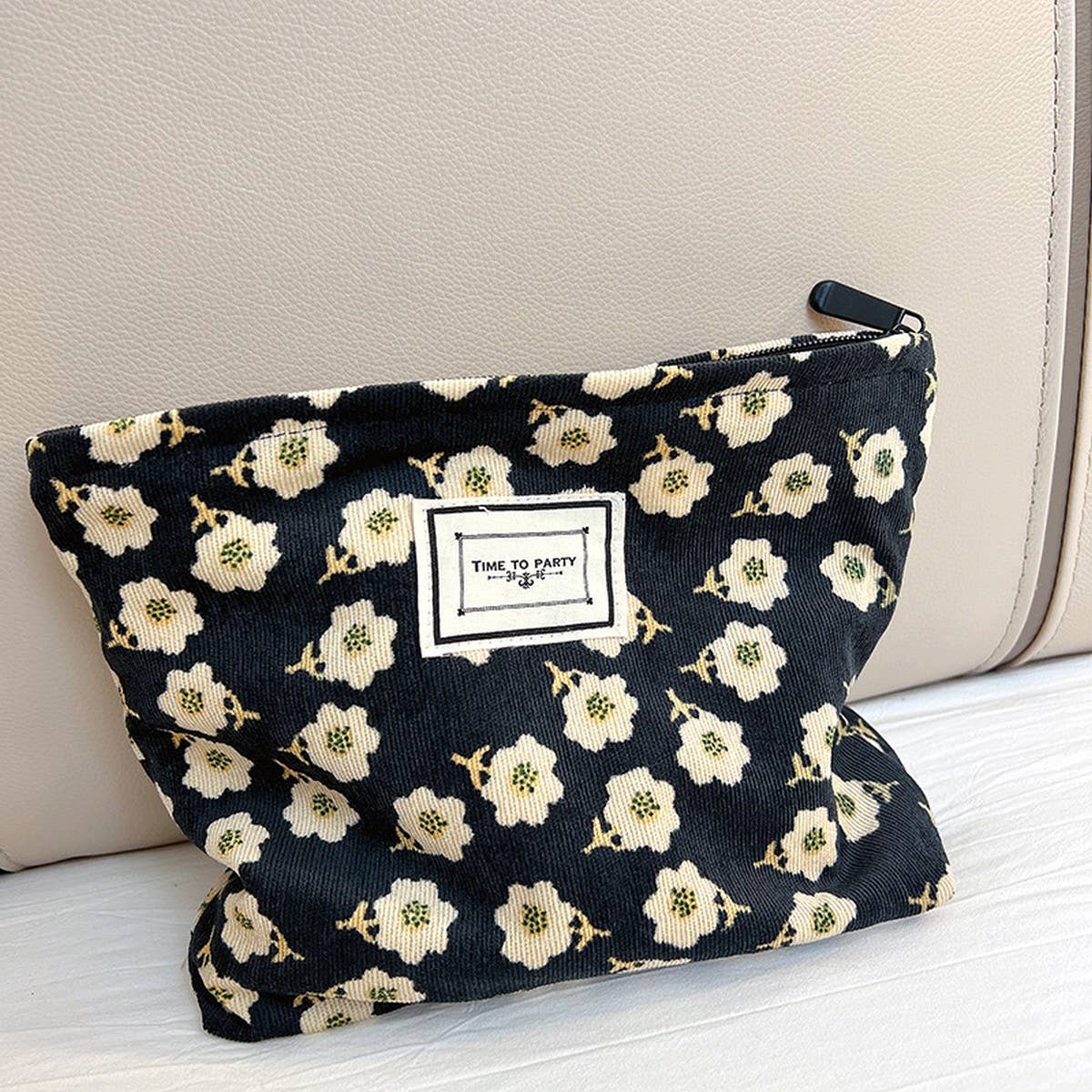 CORDUROY RETRO FLORAL LARGE CAPACITY MAKEUP BAG