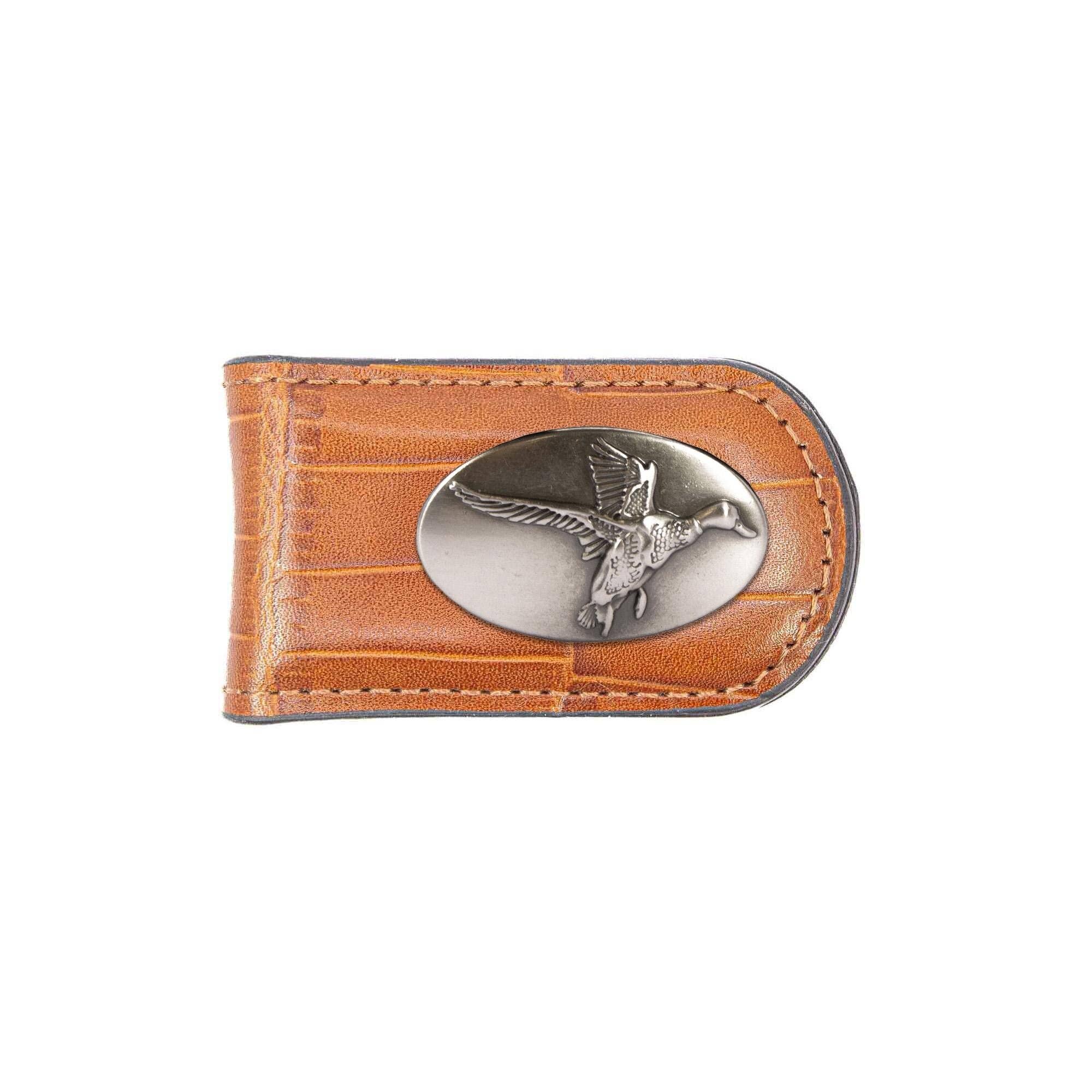 Mallard Leather Magnetic Money Clip Wallet - Slim Front Pocket Silver Emblem - 6 Colors