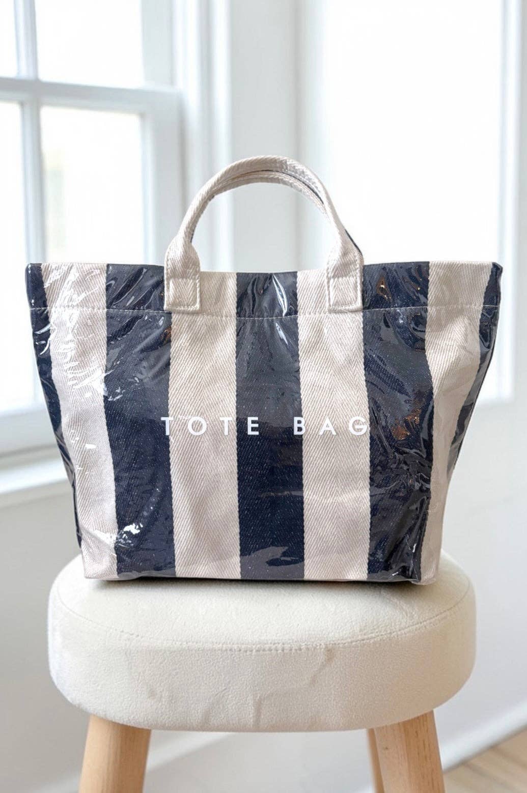 Navy and Beige Striped TOTE BAG