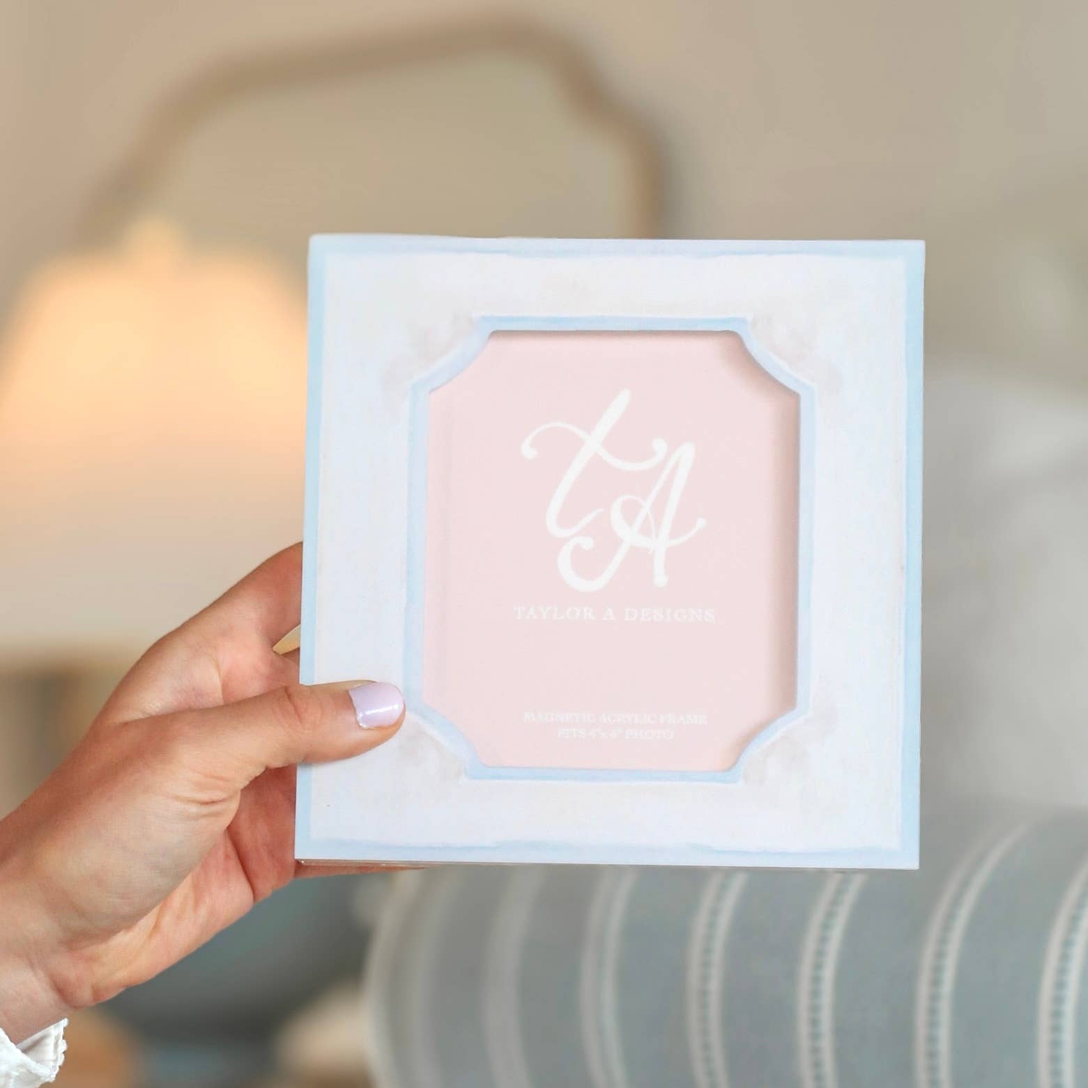 Acrylic Magnetic Frame - Blue & White Square