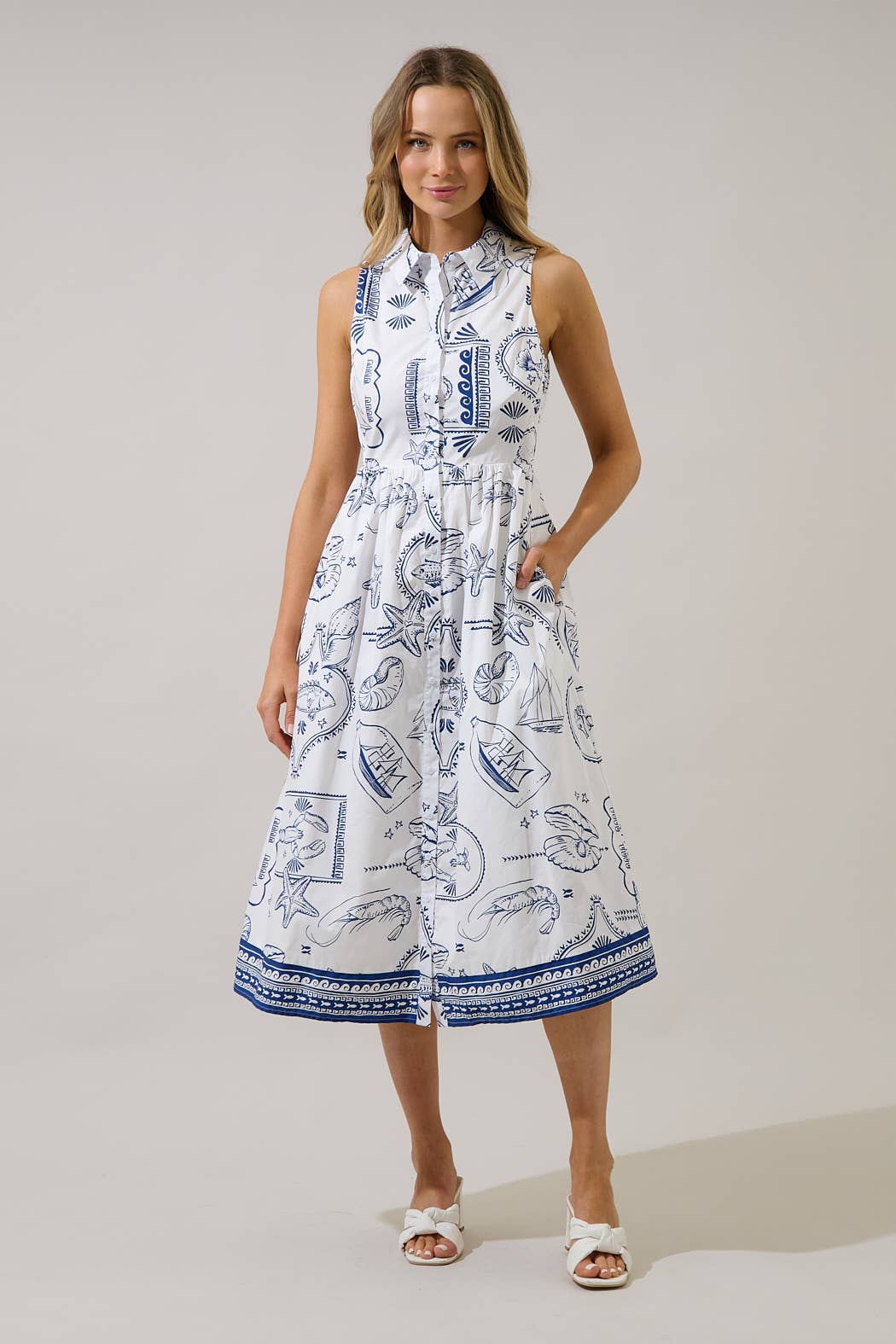 Catie Button Down Midi Dress Seaside