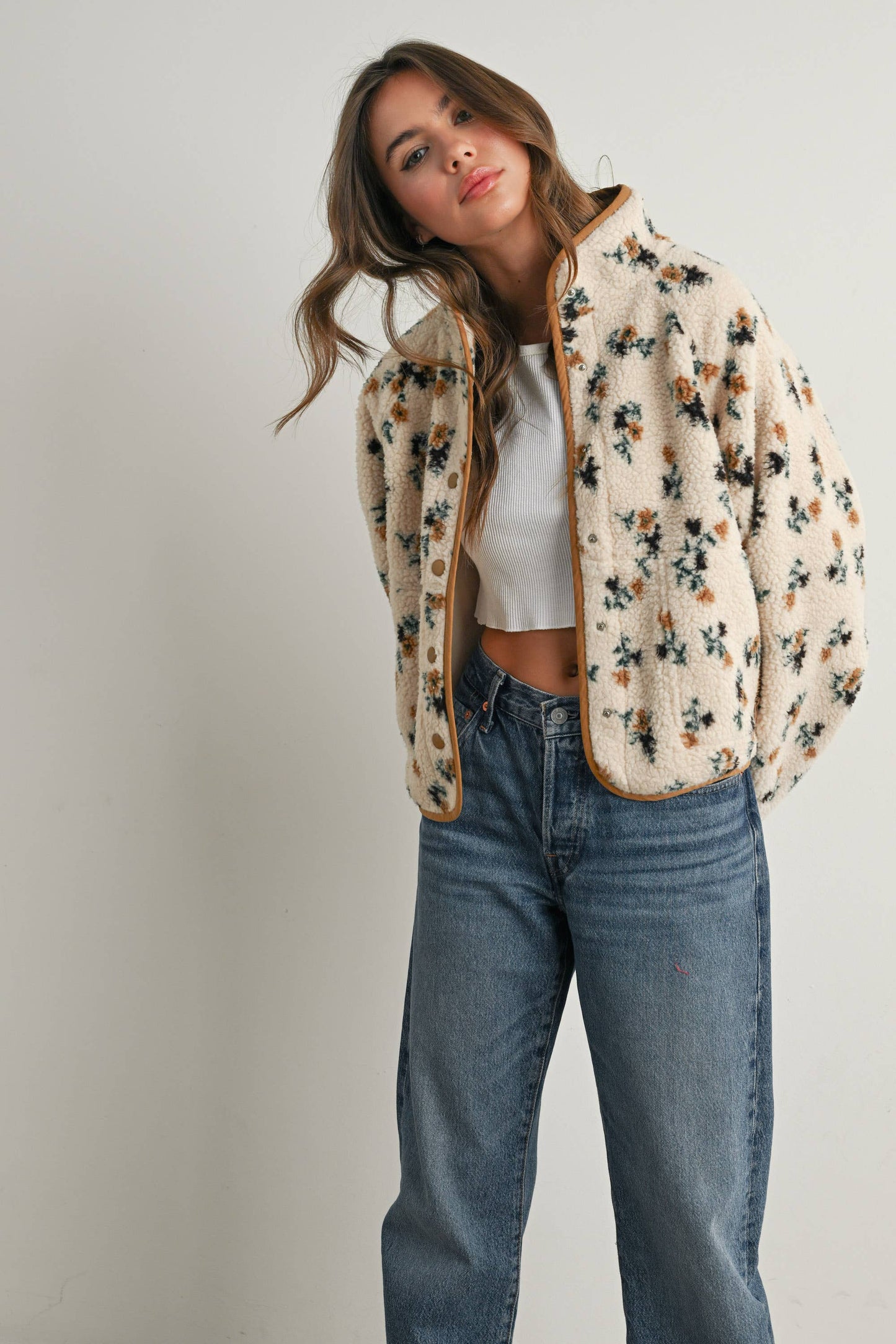 Floral Print Fluffy Fleece Jacket