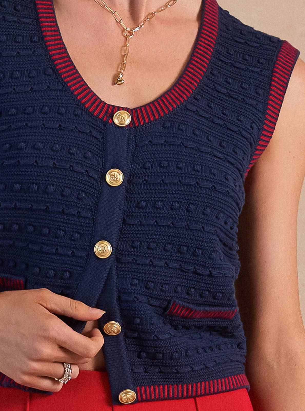Scoop-Neck Button-Up Sweater Vest
