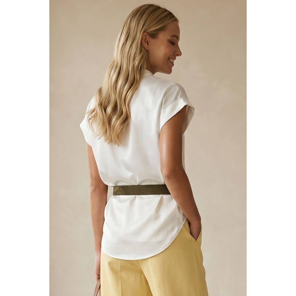 Relaxed Cap Sleeve Satin Blouse