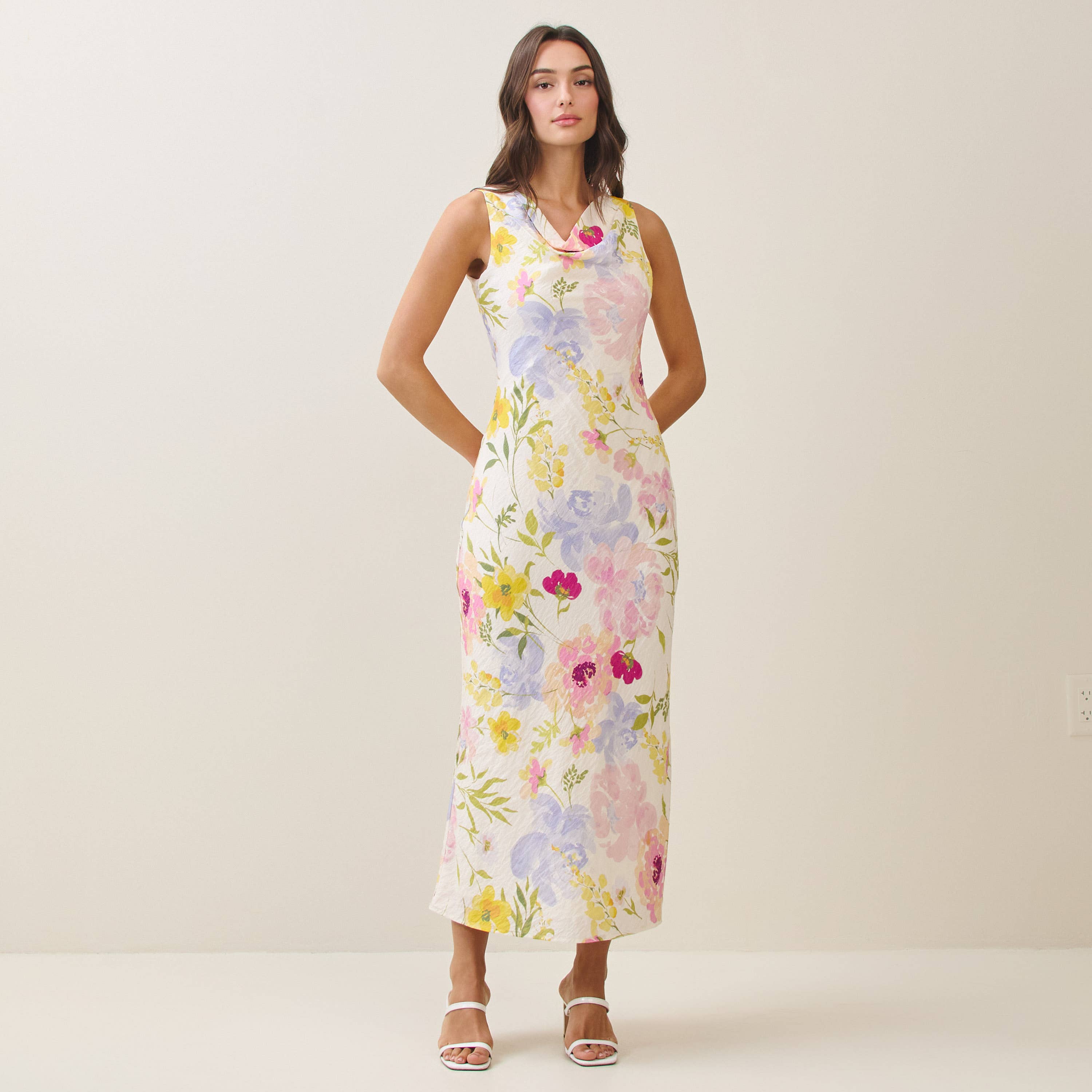 Floral cowl neck maxi dress