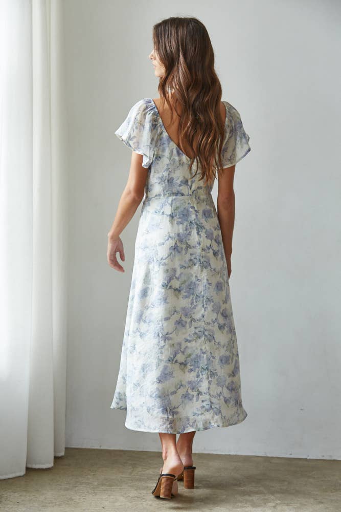 Woven Lyocell Nylon Viscose Linen Floral Print Midi