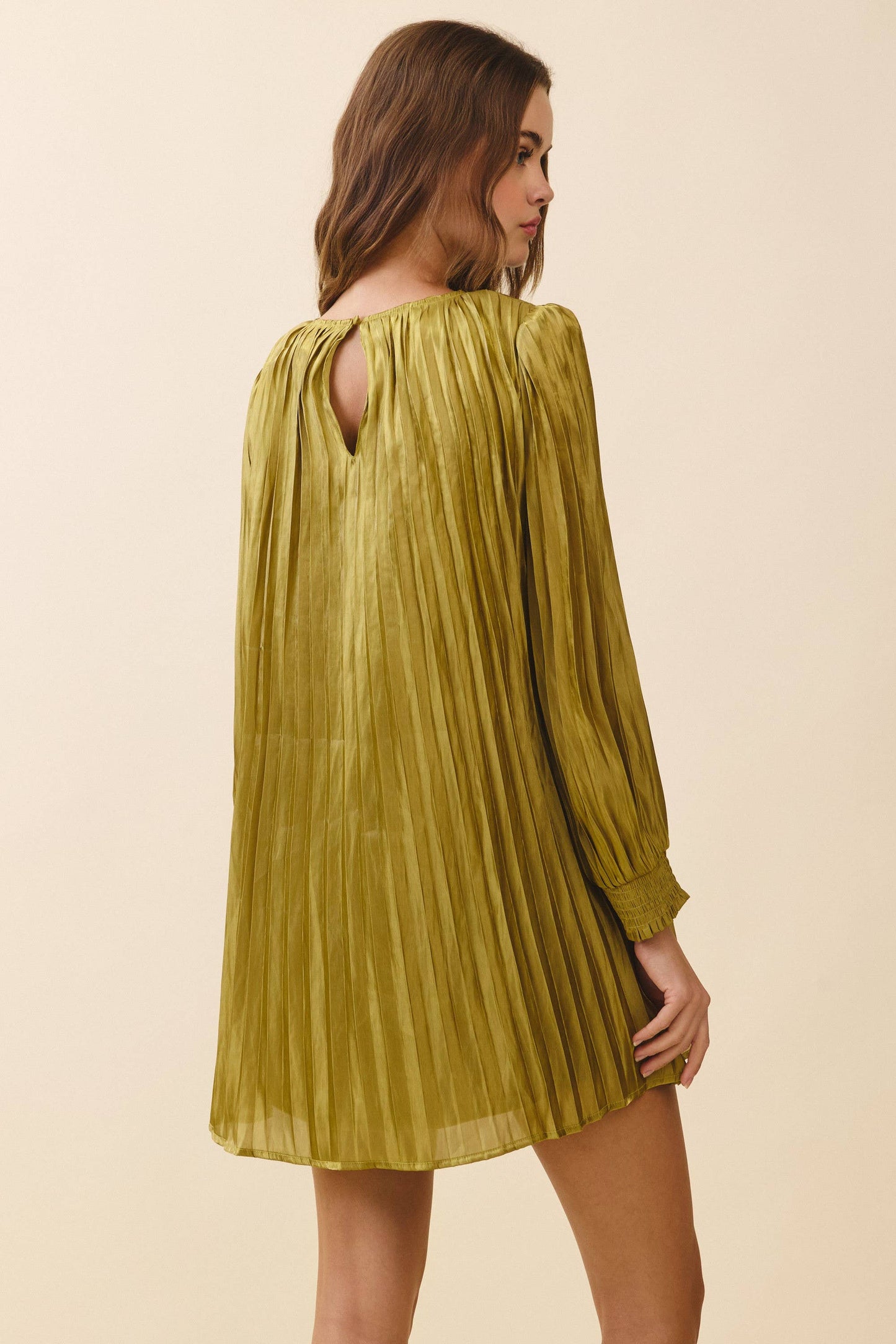 Metallic Pleated Relaxed A Line Mini Dress