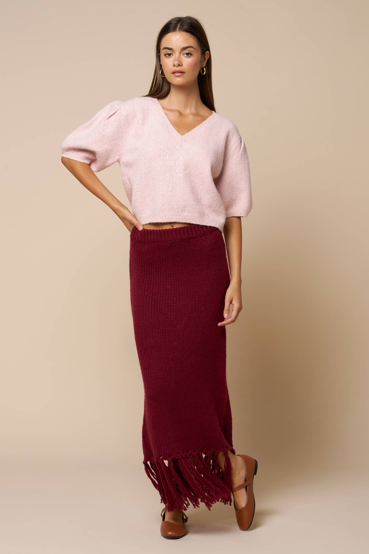 Mix Sequin Block Puff Sleeve Cropped Sweater