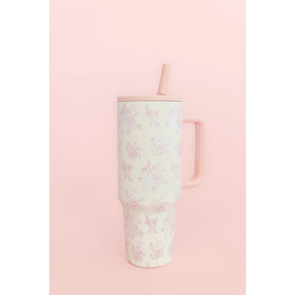 Cream & Pink Floral 40oz Tumbler