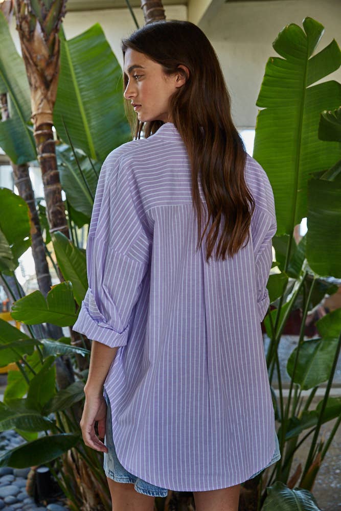 Woven Cotton Polyester Striped Buttondown Shirt