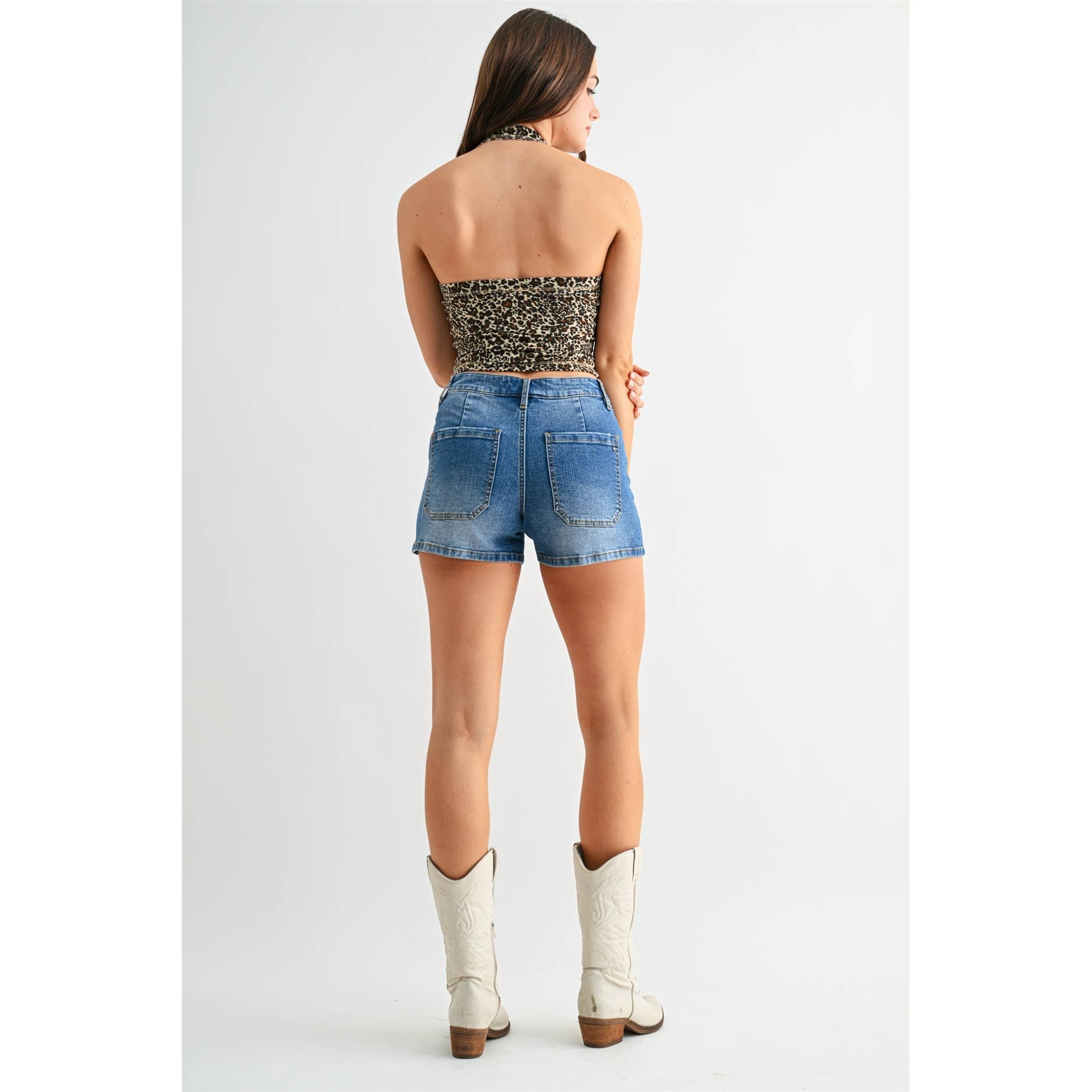 HIGH RISE PATCH POCKET BUTTON UP SHORTS