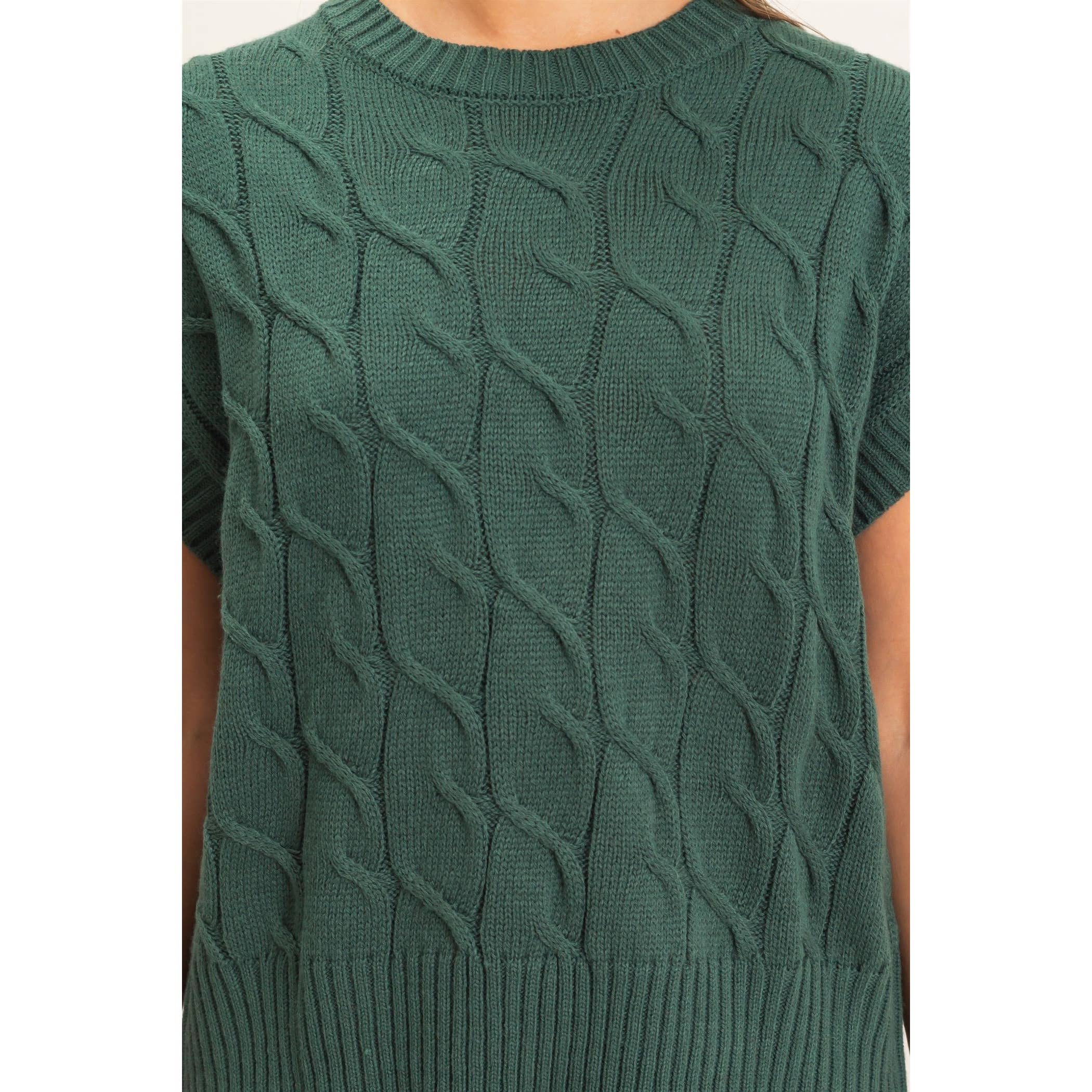 Cable Knit Cap Sleeve Sweater