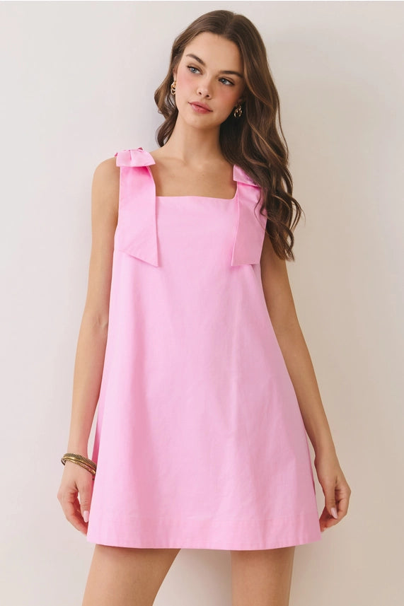 Statement Bow Shoulder Straps Mini Dress