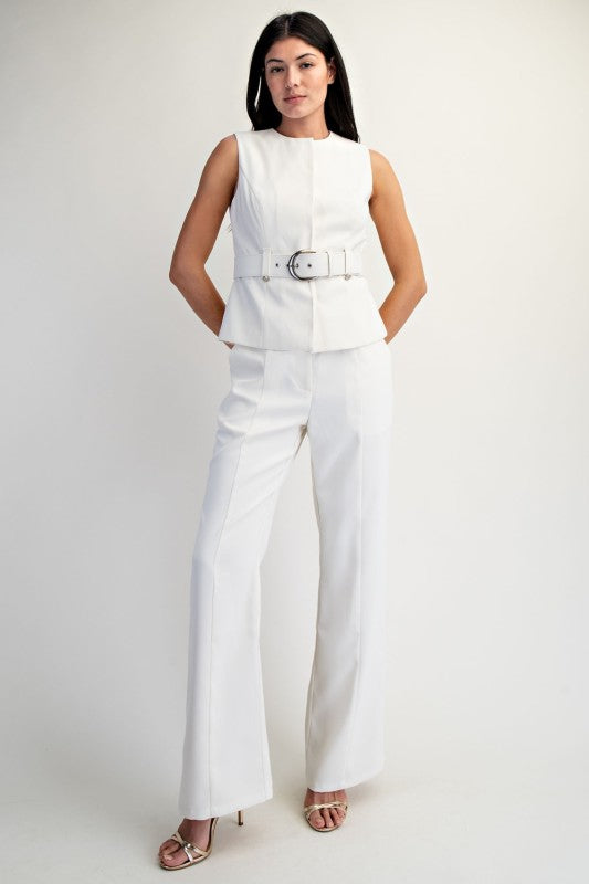 Button Detailed Woven Flare Pants