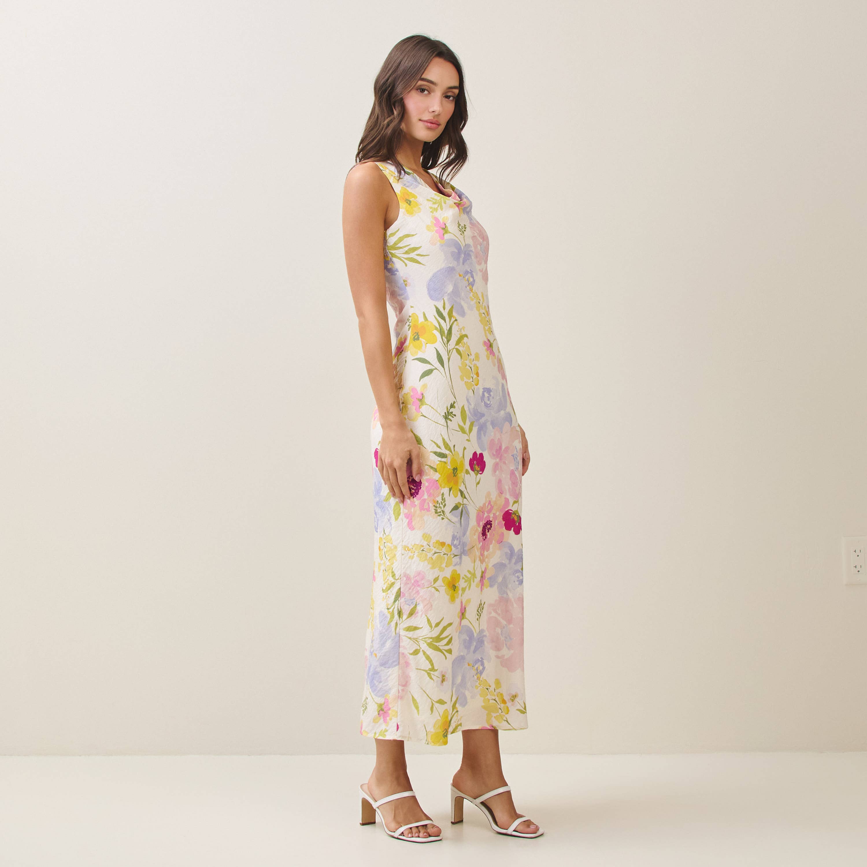 Floral cowl neck maxi dress