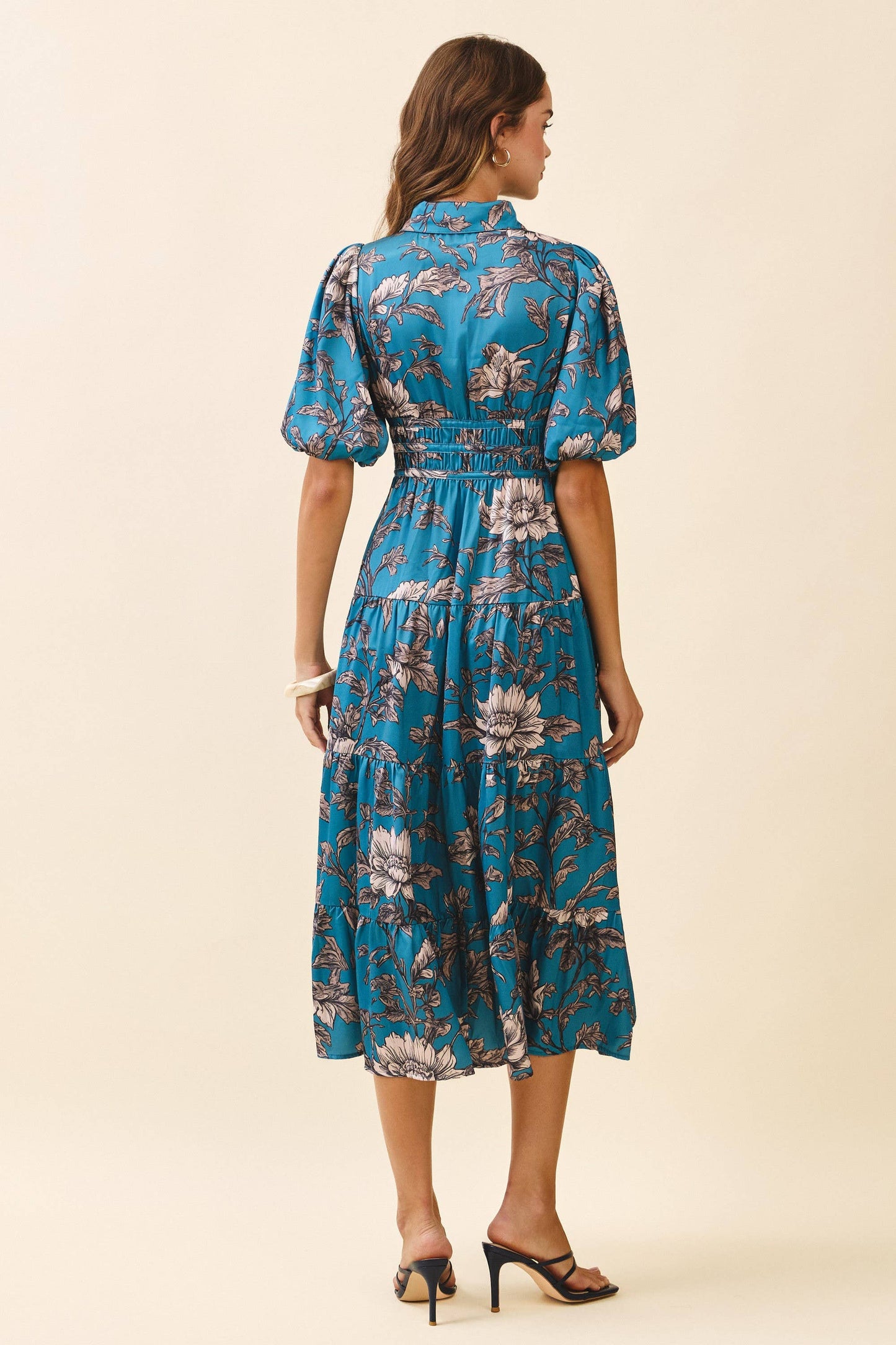 Floral Print Collared Neck Button Front Dress