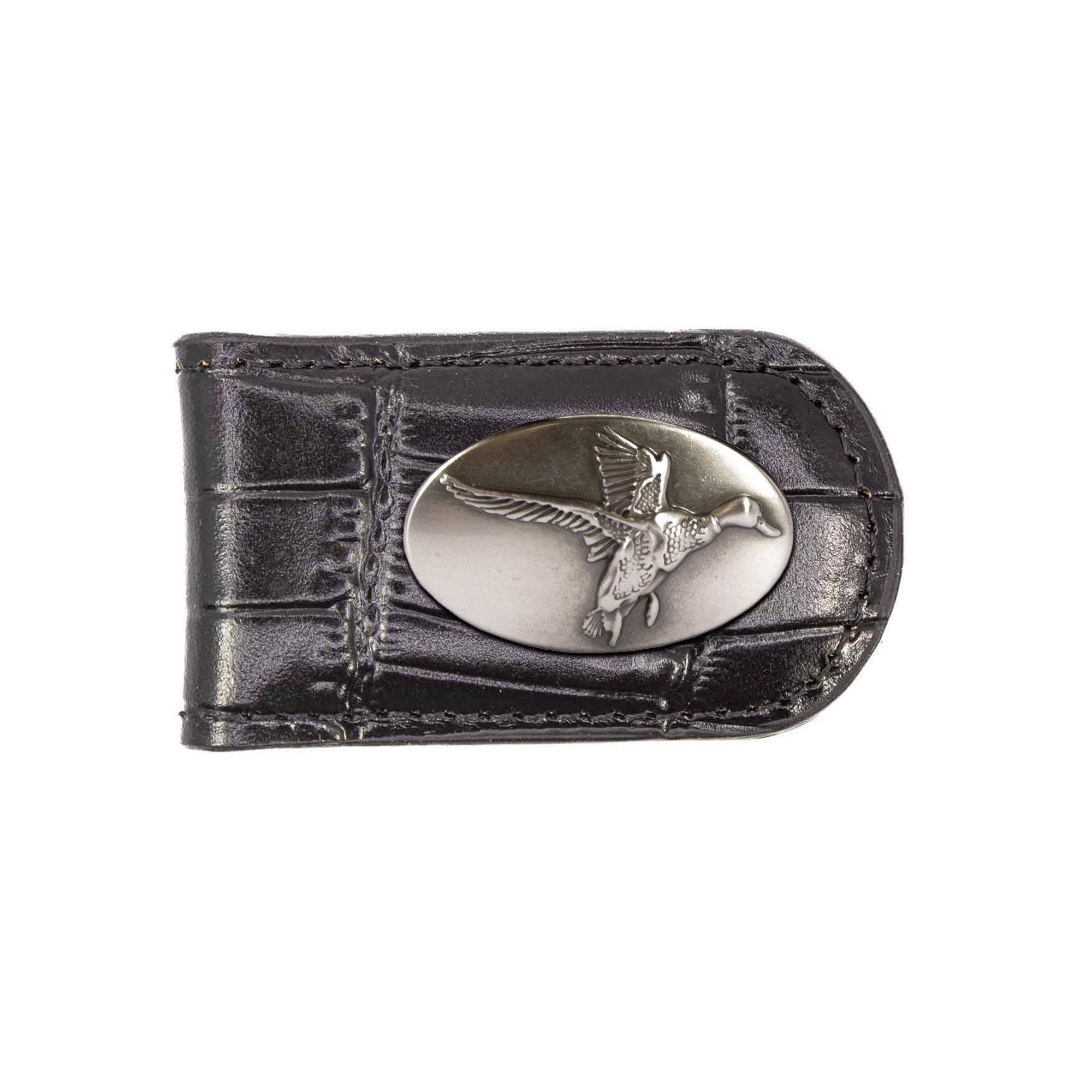 Mallard Leather Magnetic Money Clip Wallet - Slim Front Pocket Silver Emblem - 6 Colors