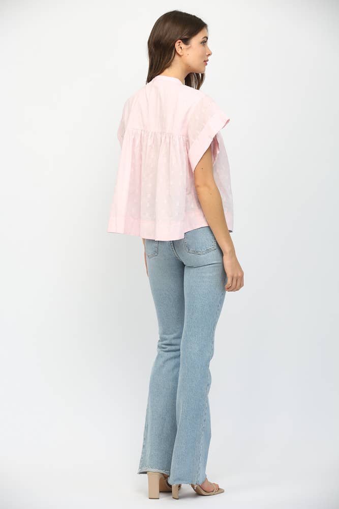 SLEEVLESS RUFFLED BUTTON UP TOP