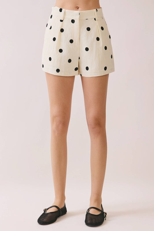 Polka Dot High Rise Pleated Detail Tailored Shorts