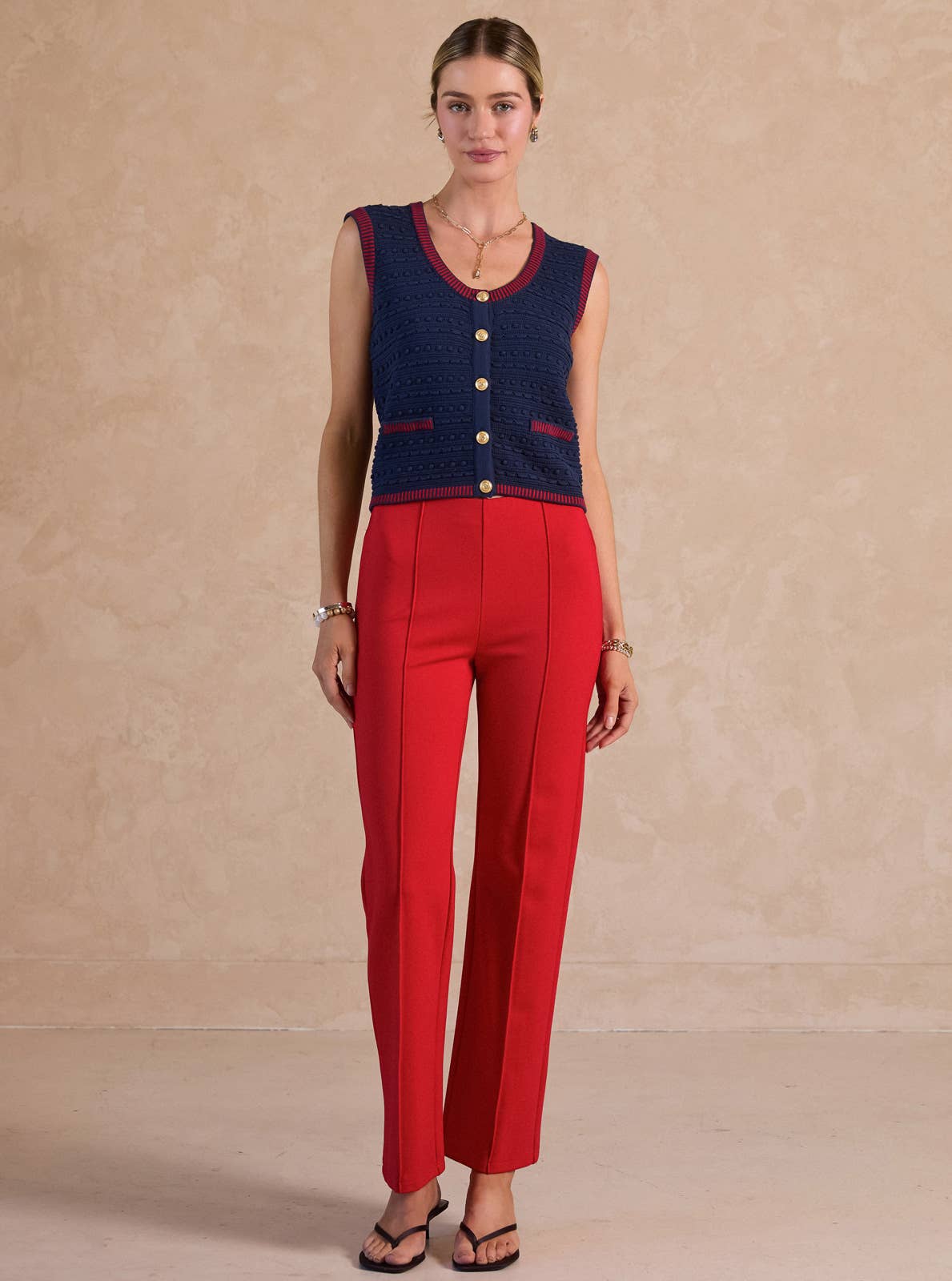 Scoop-Neck Button-Up Sweater Vest