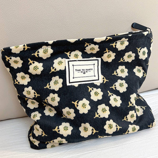CORDUROY RETRO FLORAL LARGE CAPACITY MAKEUP BAG