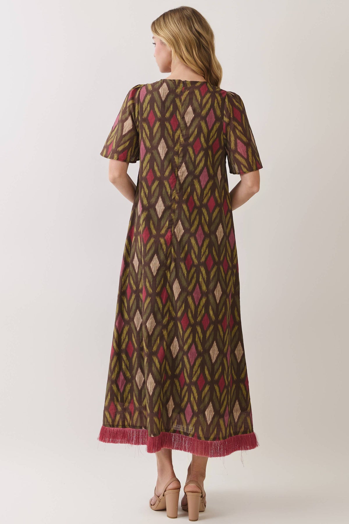 Geometric Print Fringe Hem Maxi Dress